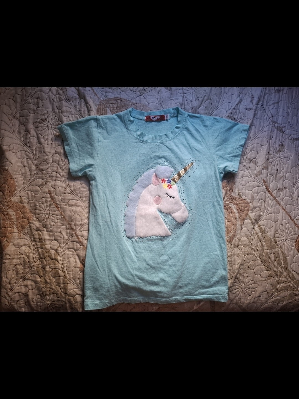 Girls' Light Blue Unicorn Appliqué Tee